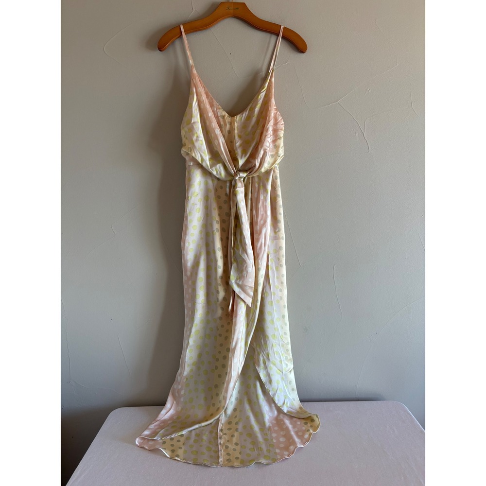 Skylar + Madison Women Peach Yellow Polka Dot Tie Front Maxi Dress Size Small